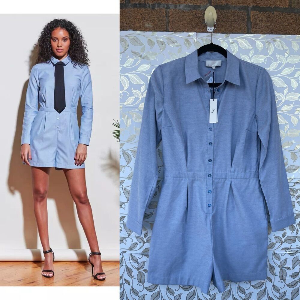 Fleur du Mal Blue Button Up Romper 4 Coastal Chic Clean Girl Old Money Aesthetic